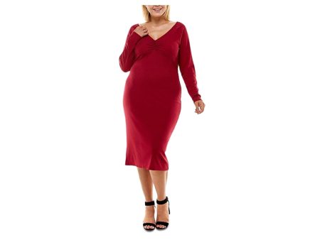 PLANET GOLD Womens Stretch Long Sleeve V Neck Below The Knee Cocktail Sheath Dress Supply