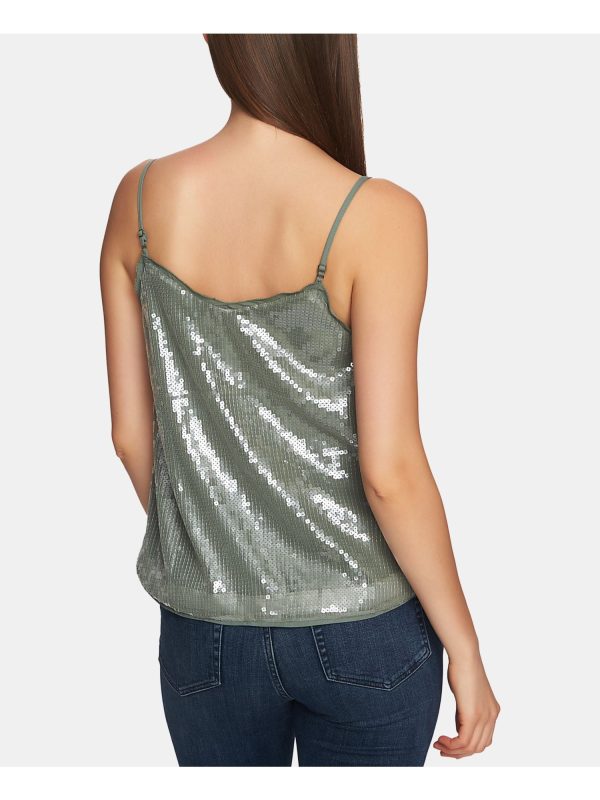 1. STATE Womens Green Sequined Spaghetti Strap V Neck Party Tank Top Sale