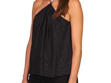 MICHAEL KORS Womens Black Metallic Embellished Chain Detail Sleeveless Halter Party Top For Sale