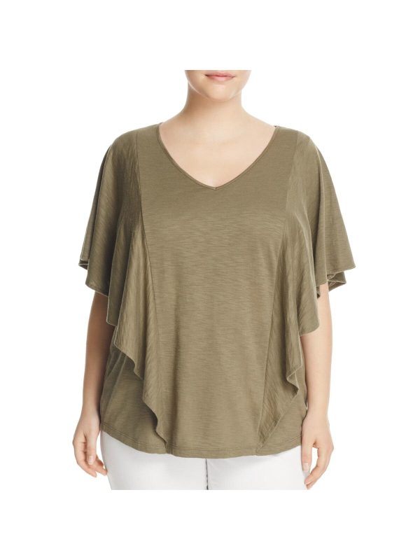 FOXCROFT Womens Ruffled Flutter Sleeve V Neck T-Shirt Discount