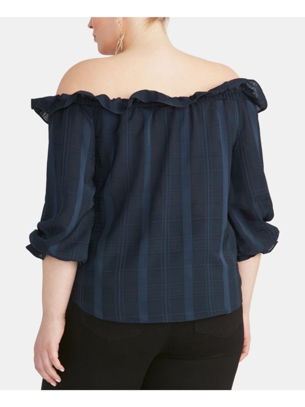 RACHEL RACHEL ROY Womens Navy Ruffled Partially Lined 3 4 Sleeve Off Shoulder Wear To Work Top Online