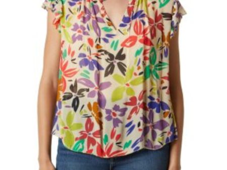 VELVET BY GRAHAM & SPENCER Womens White Sheer Lined Curved Hem Floral Flutter Sleeve Split Top Online