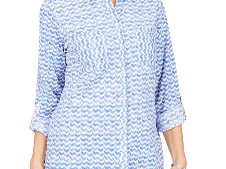 FOXCROFT Womens Pocketed Chevron Roll-tab Sleeve Collared Button Up Top Supply