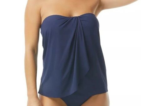 CONTOURS Women s Navy Draped Lined Stretch Clarity Bandeau Tankini Swimsuit Top Discount