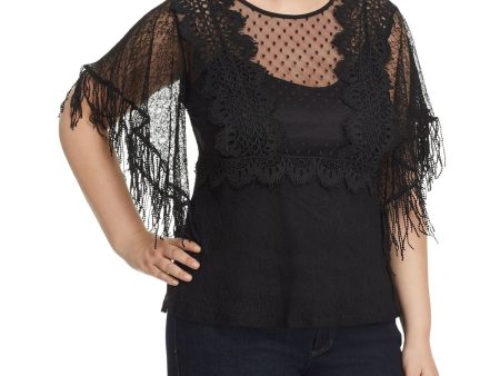 LOST INK Womens Mesh Lace Elbow Sleeve Crew Neck Evening Top For Cheap