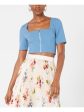 JILL STUART Womens Blue Short Sleeve Square Neck Crop Top Discount