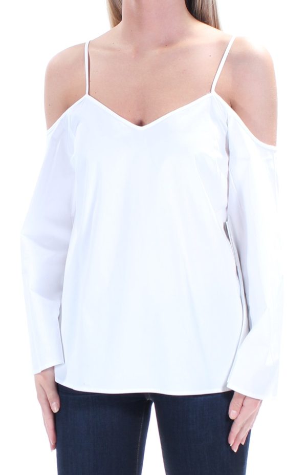 1. STATE Womens White Cold Shoulder Long Sleeve V Neck Top For Discount