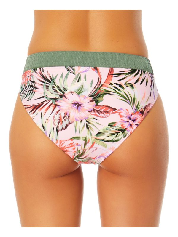 CALIFORNIA SUNSHINE Women s Pink Tropical Print Textured Lined Moderate Coverage Textured Bikini Swimsuit Bottom Hot on Sale