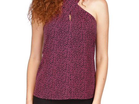 MICHAEL MICHAEL KORS Womens Pink Cut Out Crisscross Open Back Animal Print Sleeveless Halter Cocktail Top Online