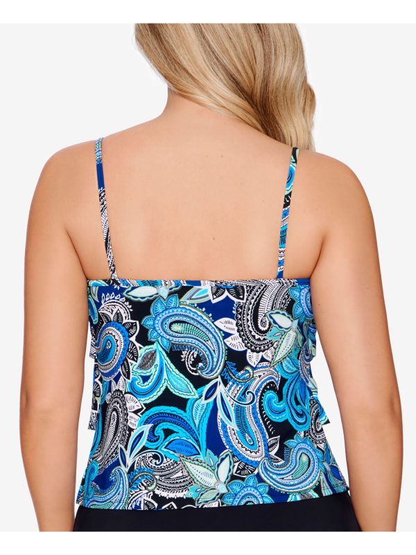 SWIM SOLUTIONS Women s Multi Color Paisley Stretch Full Bust Support Non-removable Cups Tiered Scoop Neck Swimsuit Top Hot on Sale