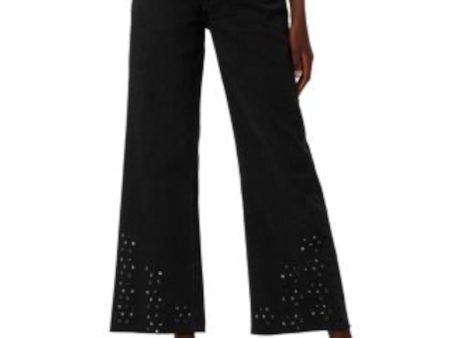 HUDSON Womens Black Embellished Pocketed Button Fly Wide-leg Raw Hem High Waist Jeans Online