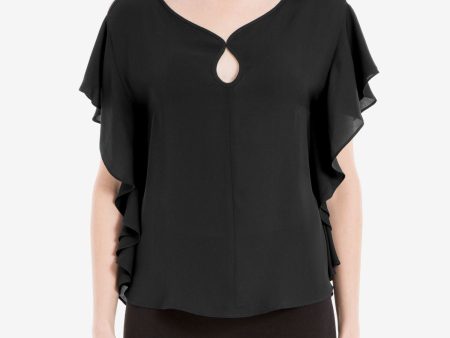 MAX JEANS Womens Black Ruffled Dolman Sleeve Keyhole Top Online now