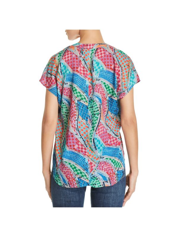 TOLANI Womens Printed Short Sleeve Split Top Hot on Sale