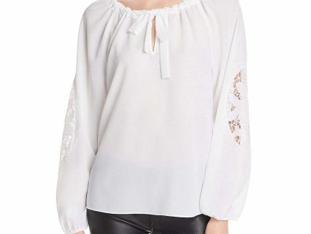 LE GALI Womens White Lace Long Sleeve Keyhole Top For Sale