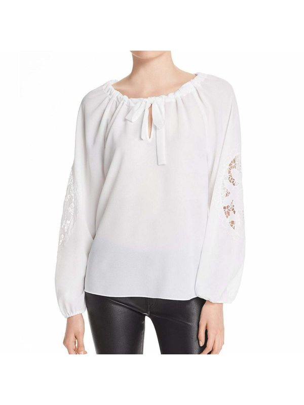 LE GALI Womens White Lace Long Sleeve Keyhole Top For Sale