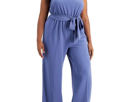 BAR III Womens Stretch Zippered Spaghetti Strap V Neck Wide Leg Jumpsuit For Cheap