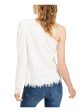 LEYDEN Womens Ivory Fringed Embroidered Long Sleeve Asymmetrical Neckline Party T-Shirt Hot on Sale