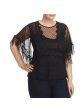 LOST INK Womens Mesh Lace Elbow Sleeve Crew Neck Evening Top For Cheap