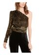 RACHEL ZOE Womens Black Asymmetrical Neckline Evening Top Discount