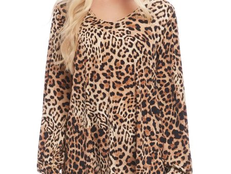 KAREN KANE Womens Beige Animal Print Long Sleeve Scoop Neck Party Top on Sale