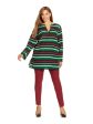 MICHAEL KORS Womens Green Sheer Pullover Vented Round Hem Striped Long Sleeve Split Tunic Top Hot on Sale