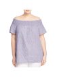 MICHAEL MICHAEL KORS Womens Smocked Check Short Sleeve Off Shoulder Top Fashion