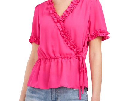 RILEY&RAE Womens Tie Short Sleeve Surplice Neckline Wrap Top Cheap