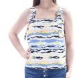 KENSIE Womens Blue Adjustable Strap Striped Sleeveless Square Neck Top For Cheap