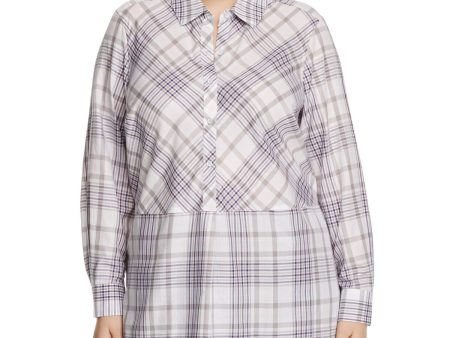 FOXCROFT Womens Plaid Cuffed Sleeve Collared Tunic Top Online