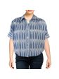 KAREN KANE Womens Blue Printed Cuffed Button Up Top Sale