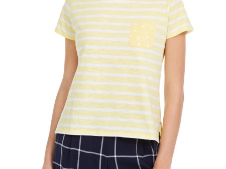 MAISON JULES Womens Yellow Striped Short Sleeve Crew Neck T-Shirt Online