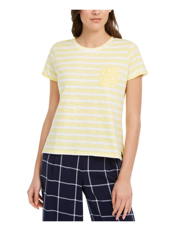 MAISON JULES Womens Yellow Striped Short Sleeve Crew Neck T-Shirt Online