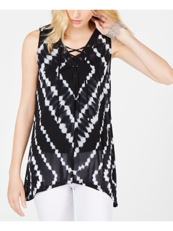 INC Womens Lace Up Printed Sleeveless V Neck Trapeze Top Online