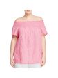 MICHAEL MICHAEL KORS Womens Smocked Check Short Sleeve Off Shoulder Top Fashion