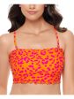 SALT + COVE Women s Orange Printed Stretch Removable Cups  Lined Convertible Ruffled Cherry On Top Bandeau Swimsuit Top Fashion