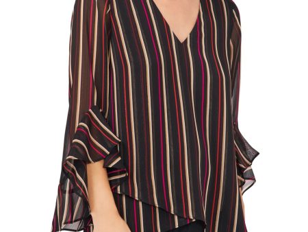 VINCE CAMUTO Womens Metallic Striped Flutter Sleeve V Neck Wear To Work Top Cheap