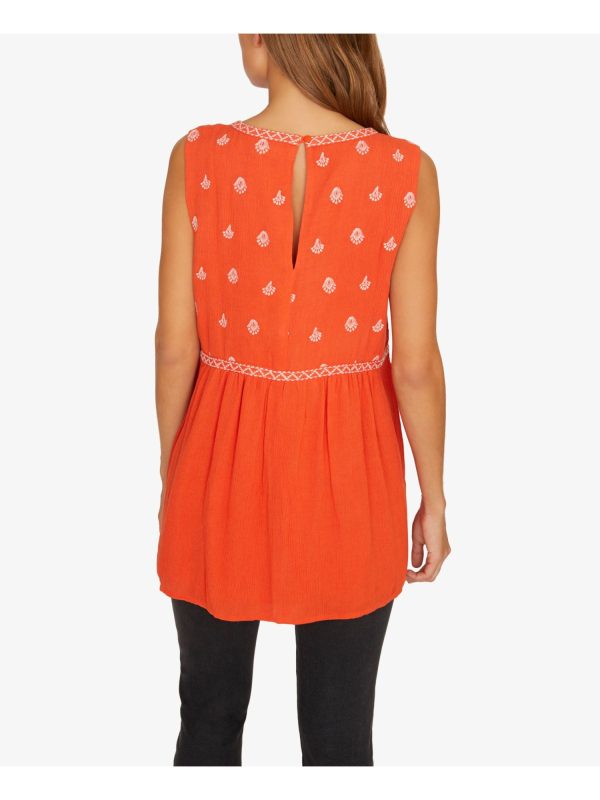 SANCTUARY Womens Orange Embroidered Printed Sleeveless V Neck Tunic Top Supply