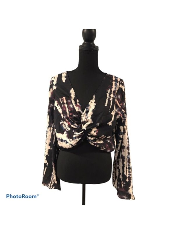 MATERIAL GIRL Womens Tie Dye Bell Sleeve Crop Top Online Hot Sale