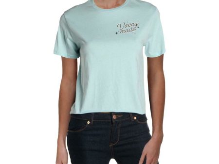 REBELLIOUS ONE Womens Light Blue Printed Short Sleeve Crew Neck T-Shirt Sale