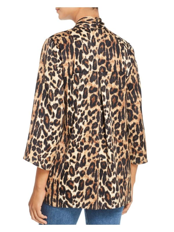 KENNETH COLE NEW YORK Womens Beige Animal Print Split Tunic Top Discount