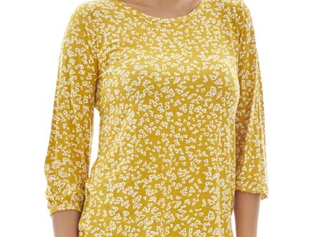 JONES NEW YORK Womens Yellow 3 4 Sleeve Round Neck Top Supply