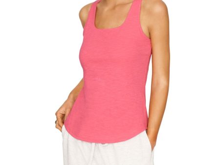 B NEW YORK Womens Pink Stretch Fitted Built-in Shelf Bra Sleeveless Square Neck Tank Top For Discount