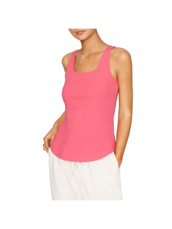 B NEW YORK Womens Pink Stretch Fitted Built-in Shelf Bra Sleeveless Square Neck Tank Top For Discount