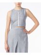 RACHEL ROY Womens Blue Striped Sleeveless Zip Neck Vest Top Discount