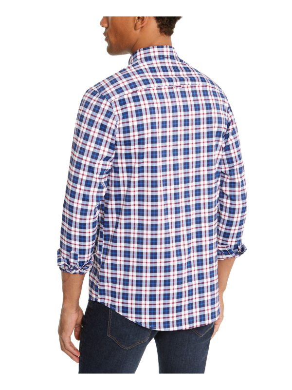 CLUBROOM Mens Blue Plaid Collared Button Down Shirt For Discount