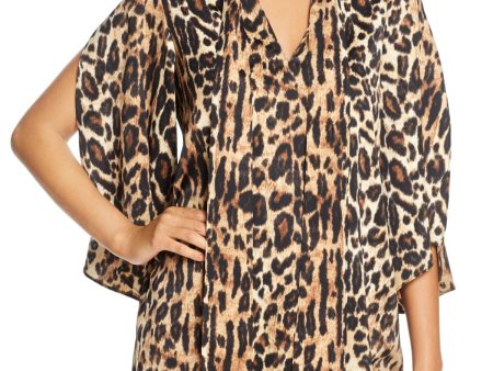 KENNETH COLE NEW YORK Womens Beige Animal Print Split Tunic Top Discount