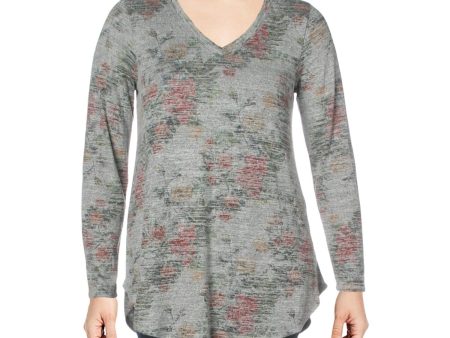 CUPIO BLUSH Womens Gray Stretch Long Sleeve V Neck Tunic Top For Sale