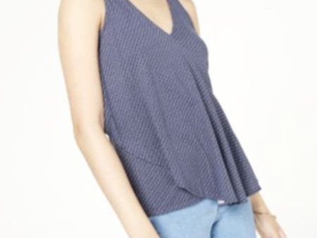 MICHAEL KORS Womens Blue Printed Sleeveless V Neck Top Online now