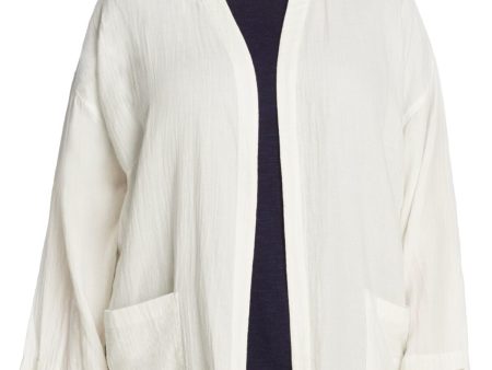 EILEEN FISHER Womens White Pocketed Long Sleeve Open Front Sweater Online Sale