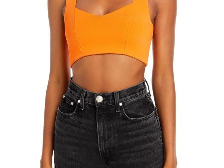 A.L.C. Womens Orange Textured Fitted Square Back Pullover Sleeveless Sweetheart Neckline Crop Top For Sale